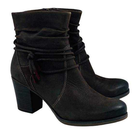 Womens 37 US 6.5-7 Tamaris Ankle Boot Dark Brown Leather Side Zip‎ Slouch Lined - Picture 1 of 10